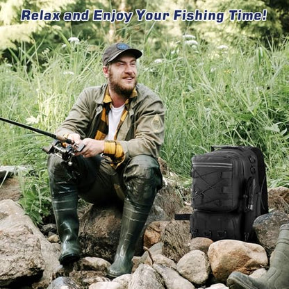 MoKo Fishing Backpack Sling Bag with Rod & Gear Holder, Nylon Waterproof Fishing Tackle Storage Bag for Fishing - color: Black