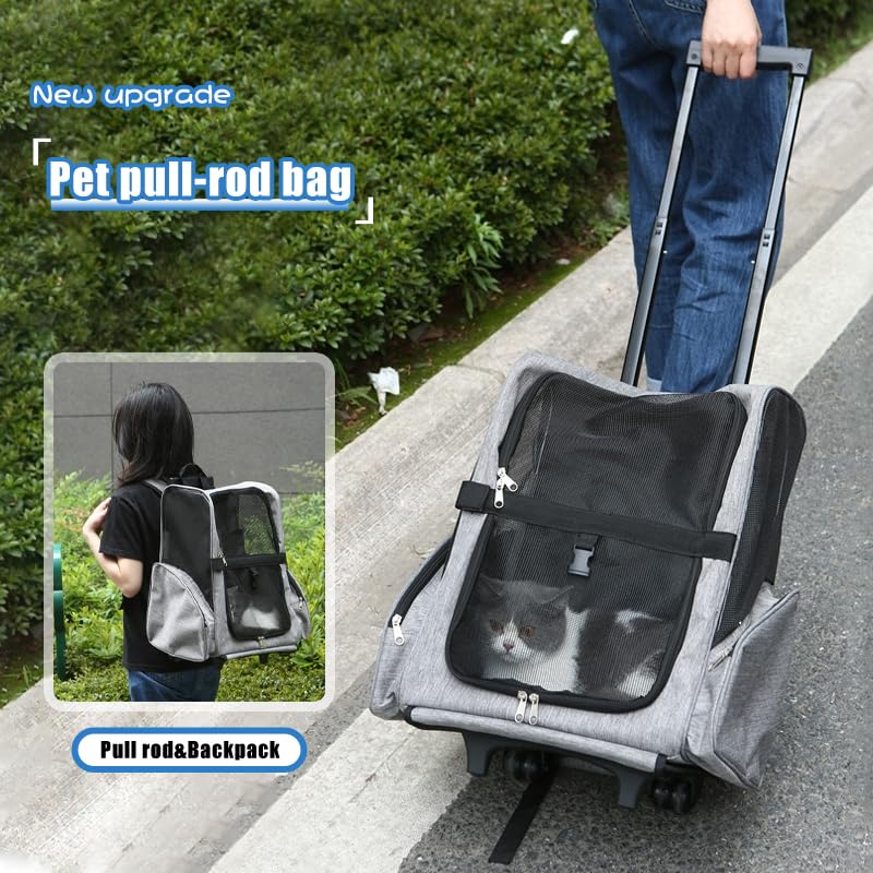 Pet Trolley Bag Cat Dog Travel Bag Portable & Breathable Pet Carrier Backpack - Lightweight Dual-Shoulder Design for Easy Travel with Your Beloved Companion Scalable Pull Rod pet Bag (Red) - color: Red