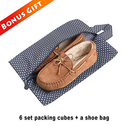 Mossio 7 Set Packing Cubes with Shoe Bag - Travel Carry On Luggage Organizer - color: Navy Star