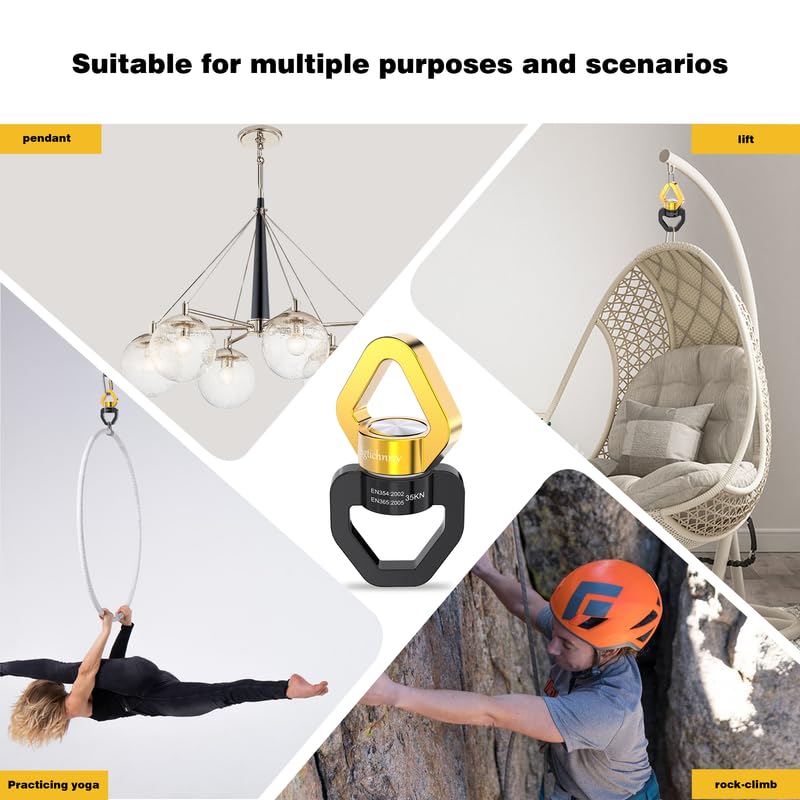 2 Pack Swing Swivel Heavy Duty, Aluminium Alloy 35KN Tree Swing Swivel Spinner for Children's Swing,Aerial Yoga,Web Tree Swing,Hanging Hammock Indoor Outdoor(Black-Gold with 4 Carabiners) - style: Black Gold-2 Pack with 4 Carabiners