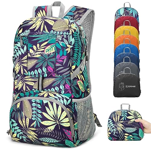 ZOMAKE Lightweight Packable Backpack 35L, Light Foldable Backpacks Water Resistant Collapsible Hiking Bag, Compact Folding Day Pack for Travel Camping(Mixed Color-Leaves) - color: Mixed Color-leaves