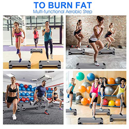 Casart Aerobic Exercise Step Platform 35 Inch W/Non-Slip Surface Adjustable Height 6" - 8" - 10" Exercise Step Platform Trainer Stepper