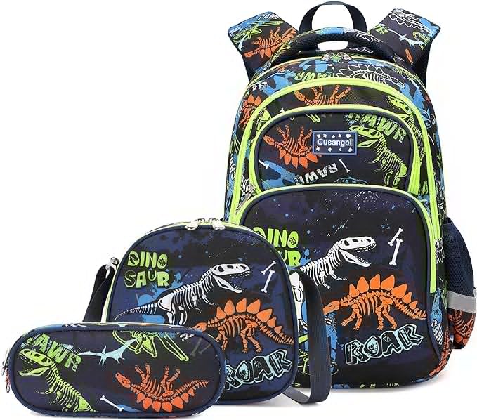 Cusangel 3Pcs Boys Dinosaur Backpack Set with Lunch Box Pencil Case, Dinosaur Backpack for Kids - color: Luminous Dinosaur 3pcs