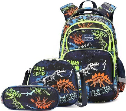 Cusangel 3Pcs Boys Dinosaur Backpack Set with Lunch Box Pencil Case, Dinosaur Backpack for Kids - color: Luminous Dinosaur 3pcs