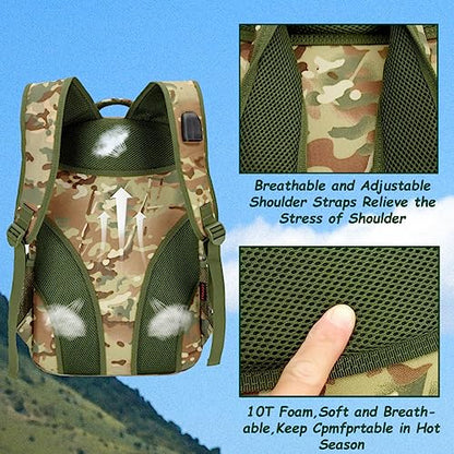 4land Camo Backpack for Boys,Army Boys Backpacks for Elementary Middle School Military,Camouflage Bookbag 40L - color: A-jun