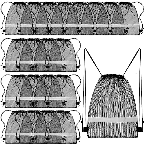 Saintrygo 20 Pcs Reflective Mesh Drawstring Bag 16.54 x 13.78 Inch Quick Drying Swimming Sport Beach Bag Swimming Athletic Gym Clothes Beach Sports Storage(Black) - color: Black