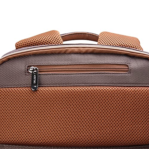 DELSEY PARIS Chatelet Air 2.0 Travel Laptop Backpack, Fits 14 Inch Laptop, Water-Repellent Recycled Fabric, Vegan Leather Trim, Trolley Sleeve, Chocolate Brown - color: Brown