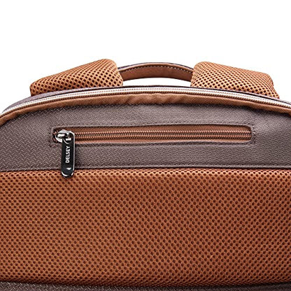 DELSEY PARIS Chatelet Air 2.0 Travel Laptop Backpack, Fits 14 Inch Laptop, Water-Repellent Recycled Fabric, Vegan Leather Trim, Trolley Sleeve, Chocolate Brown - color: Brown
