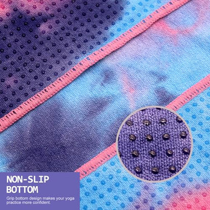Eunzel Hot Yoga Towel - Microfiber Non Slip Yoga Mat Towel with Grip Dot Sweat Absorbent Towel for Hot Yoga, Pilates and Fitness 72" x 24", Purple & Blue/Pink - color: Purple & Blue/ Pink