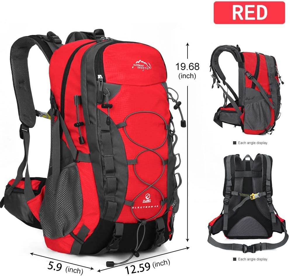 INOXTO lightweight Hiking Backpack 35L/40L Hiking Daypack with Waterproof Rain Cover for Travel Camping Outdoor Men and Women - color: 35l Red