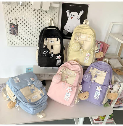 Coquette College Backpack Y2K Kawaii Preppy Large Laptop Bookbag Casual Aesthetic Fashion Travel Daypack for Women (Blue) - color: Blue