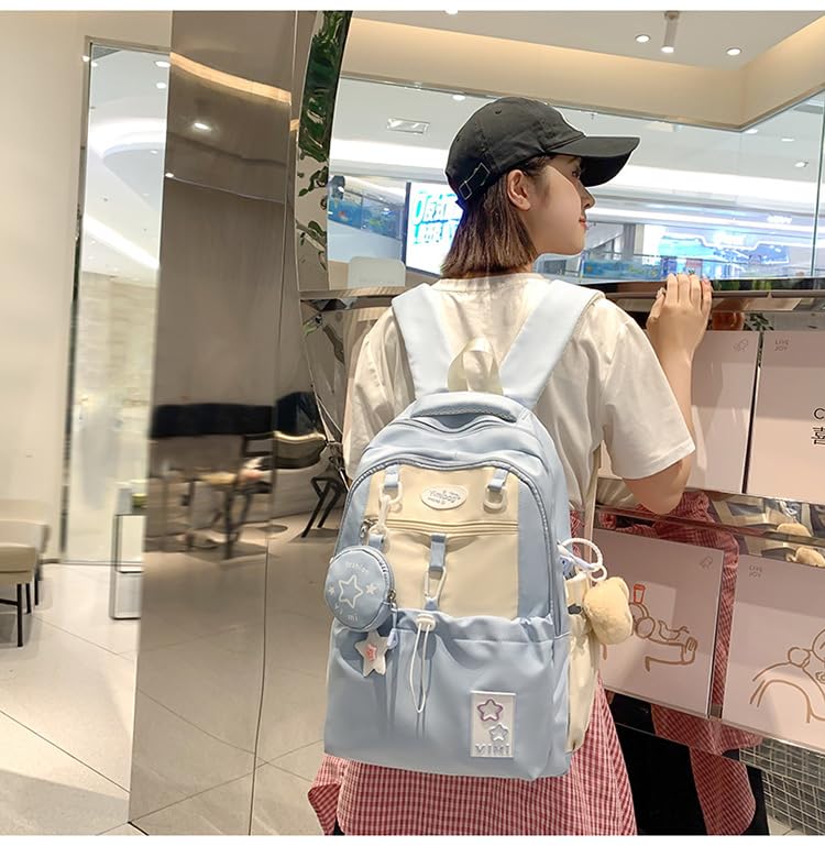 Coquette College Backpack Y2K Kawaii Preppy Large Laptop Bookbag Casual Aesthetic Fashion Travel Daypack for Women (Blue) - color: Blue