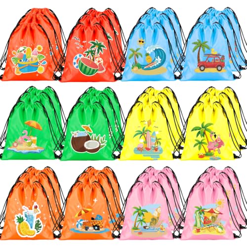 36PCS Hello Summer Drawstring Backpacks – Lightweight Reusable Beach Bag for Hawaiian Travel Vacation Pool & Gym,Cute Summer Party Favor Treat Gift Bag for Girls Boys Kids Birthday Trip Bags - color: Hello Summer Bags-36pcs