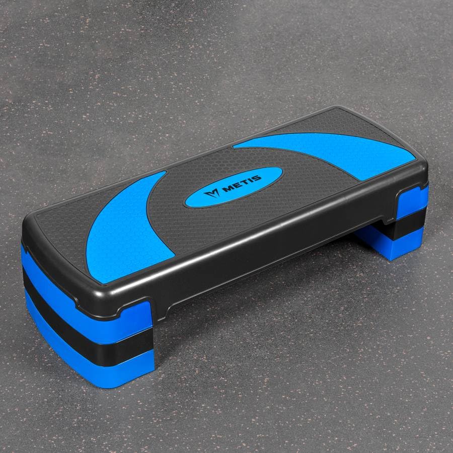 METIS Fitness/Exercise Step – Adjustable Height Levels (4in, 6in & 8in) | Aerobic Step - Home Gym Equipment | Step Up Box For Exercise | [2 Color Options] - color: Black/Blue