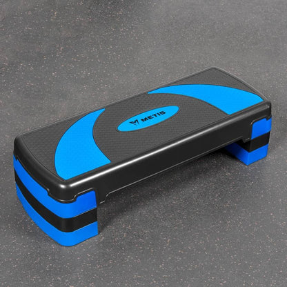 METIS Fitness/Exercise Step – Adjustable Height Levels (4in, 6in & 8in) | Aerobic Step - Home Gym Equipment | Step Up Box For Exercise | [2 Color Options] - color: Black/Blue