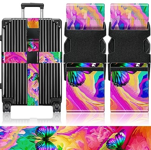 Slohif Luggage Straps for Suitcases Travel Belt Accessories Luggage Connector Identifiers Over Handle with Buckle Unique Nylon Adjustable Strap for Sleeping Bag Car Seat Butterfly (2 Pack) - color: Butterfly