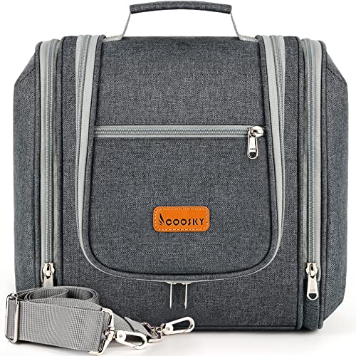 COOSKY Hanging Toiletry Bag for Women & Men, Cruise Ship Travel Essentials, Holds Full Size Shampoo, with Dry and Wet Separation Cosmetic Bag, Makeup Organizer Bag, Bathroom Water-resistant Bag, Grey - color: Grey, size: Extra Large