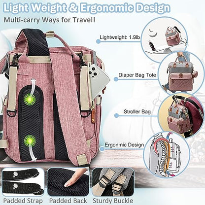 SHITIESHOU Diaper Bag Backpack Baby Bag, Baby Girl Boy Diaper Bag for Dad Mom with Pad, 16 Pockets, Pacifier Case, Large Diaper Bags Unisex for Travel(Pink Grey) - color: A Pink Grey
