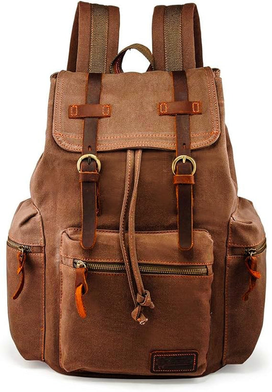 GEARONIC Vintage Canvas Backpack, Casual Daypack Backpacks for Men Women, 15inch Laptop Bag Travel Hiking Camping Rucksack - color: Coffee