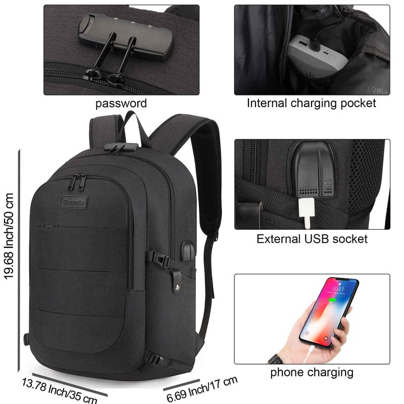 Tzowla Travel Laptop Backpack Water Resistant Anti-Theft Bag with Lock - color: A-black, size: Standard 15.6 inch