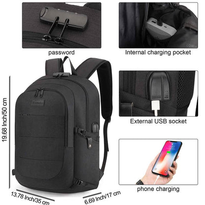 Tzowla Travel Laptop Backpack Water Resistant Anti-Theft Bag with Lock - color: A-black, size: Standard 15.6 inch