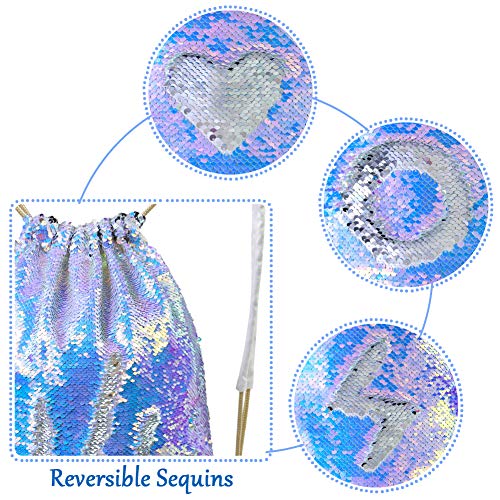 MHJY Sparkly Drawstring Backpack Mermaid Sequin Dance Bag Sports Gym Beach Swim Backpack Birthday Easter Gift Bag | Dance Bag - color: Mermaid Purple/Silver