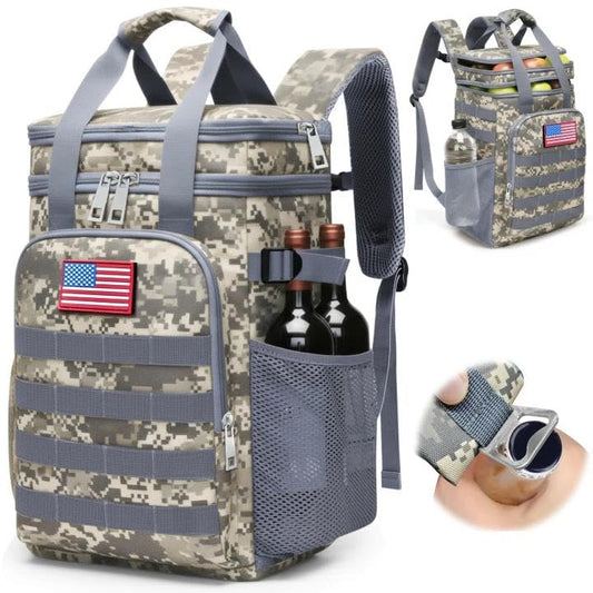 Fathers Day Gift-Tactical Backpack Cooler,Large Cooler Backpack Lunch Box for Men Adults Work with Handle,Insulated Soft Thermal Bag - color: Camo-grey
