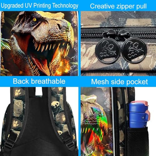 3Pcs Dinosaur Backpack for Boys, 16" Kids School Bookbag with Lunch Box, Dino Backpacks Set for Elementary Preschool Kindergarten(Brown) - color: Dionsaur Brown01