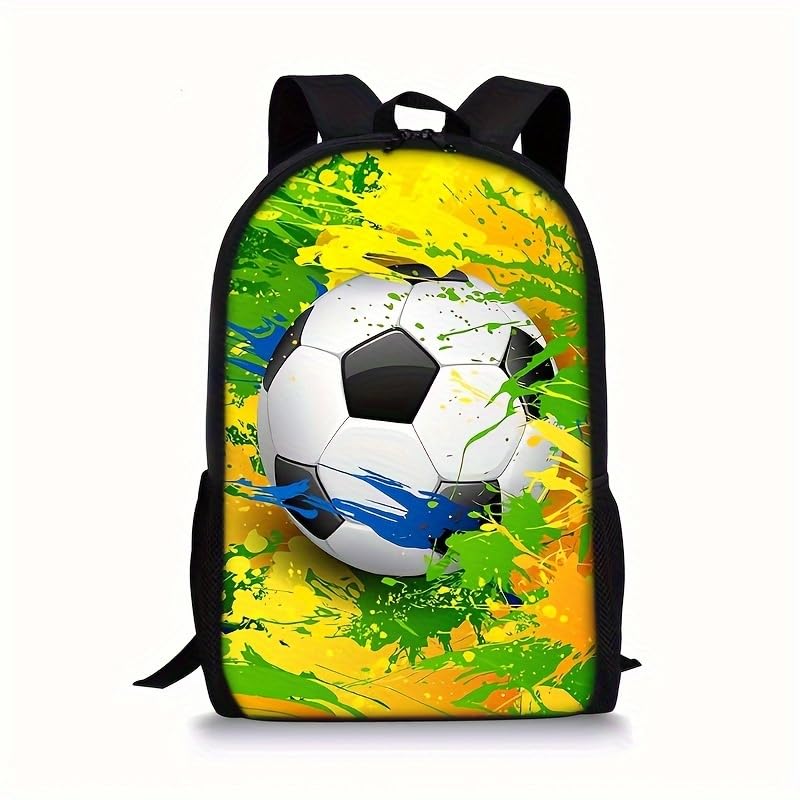 3PCS Soccer Backpack Set, 16" Lightweight Football Daypack, Soccer Ball Print Casual Laptop Backpack for Travel Camping Work (style-8) - color: Style-8