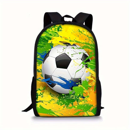 3PCS Soccer Backpack Set, 16" Lightweight Football Daypack, Soccer Ball Print Casual Laptop Backpack for Travel Camping Work (style-8) - color: Style-8