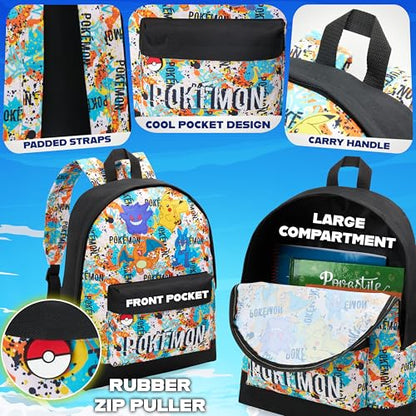 Pokemon Backpack for Kids Teens Boys Girls, Pikachu Anime Backpacks, Bag for Daycare Sports Vacation Travel, School Gift (Multi Graffiti) - color: Multi Graffiti
