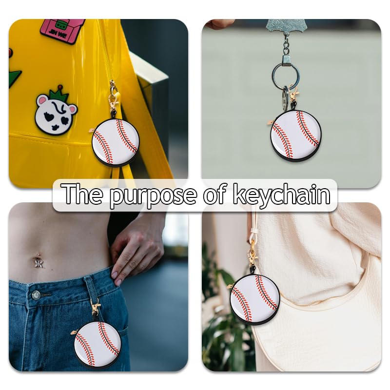 YALLNASL Soccer Basketball Volleyball Baseball Storage Bag Wallet Organizer Coin Pouch Keychain Case for Earplugs Earbuds Earphone - color: Baseball Keychain