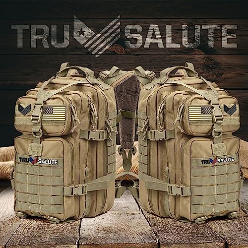 Tru Salute 45L Military Tactical Backpack Large Army 3 Day Assault Pack Molle Bug out Bag Rucksack (Tan) - color: Tan