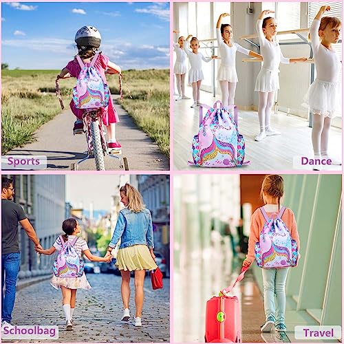 RHCPFOVR Drawstring Backpack for Kids - Mermaid Bags for Girls Gym Dance Beach Swim Travel Bag With Two Water Bottle Holder - color: Mermaid