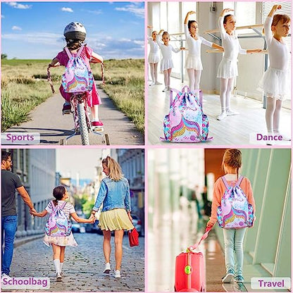 RHCPFOVR Drawstring Backpack for Kids - Mermaid Bags for Girls Gym Dance Beach Swim Travel Bag With Two Water Bottle Holder - color: Mermaid