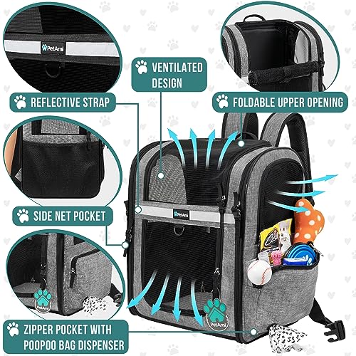 PetAmi Dog Backpack Carrier for Cats and Small Dogs, 4-Way Entry Ventilated Pet Carrier for Hiking Travel, Foldable Top with Sherpa Bed, Reflective and Poop Bag Dispenser, Up to 18 lbs, Heather Grey - color: Heather Grey