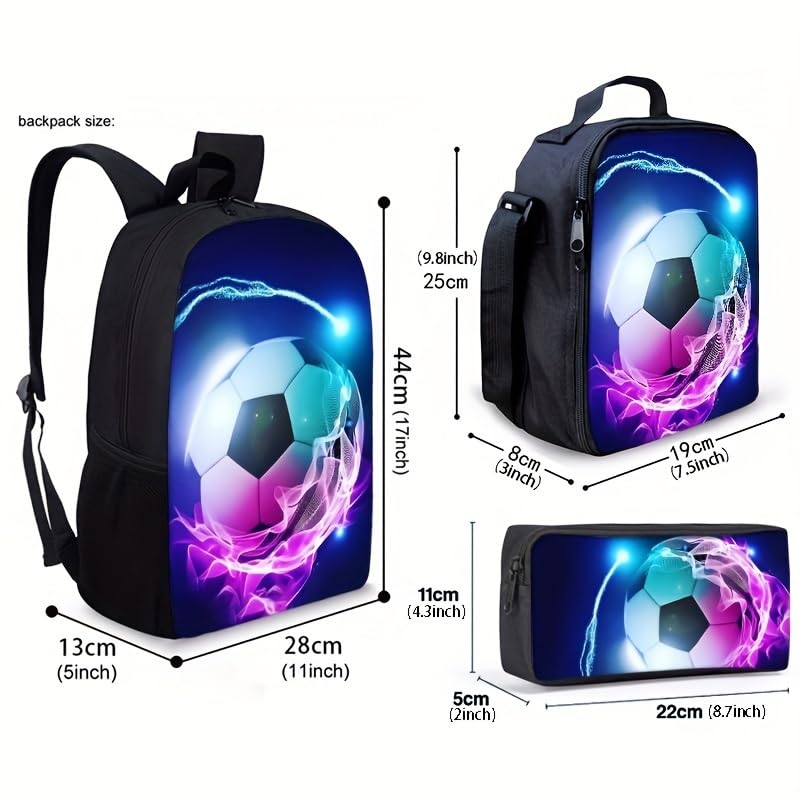 3PCS Soccer Backpack Set, 16" Lightweight Football Daypack, Soccer Ball Print Casual Laptop Backpack for Travel Camping Work (style-2) - color: Style-2