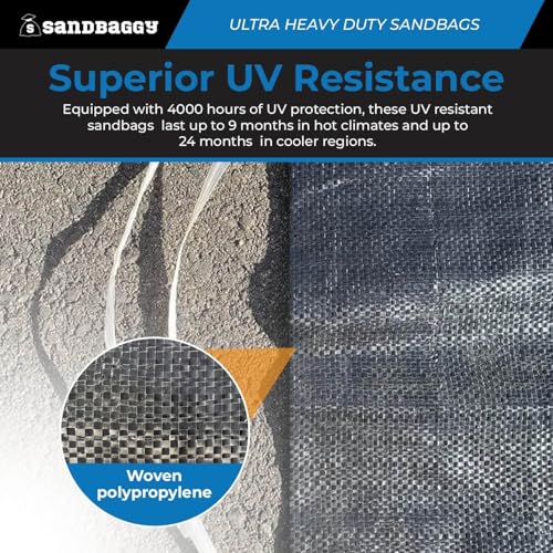 Sandbaggy Heavy Duty Black Sandbags – 14x26 in Empty Poly Bags w/ 4000 HR UV Protection – Ultra-Tough Sand Bags for Flooding, Construction & Barriers – Military Grade (5)