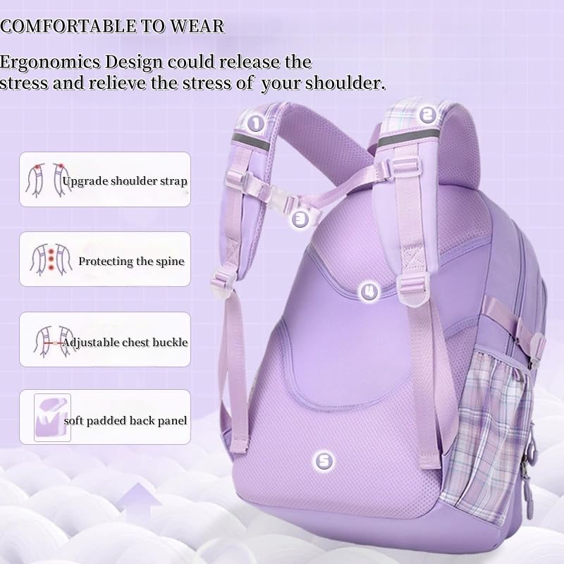 Girls Backpack Kids Backpack for Girls School Kawaii Bookbag Book Bag for Elementary Primary School - color: Purple-gz