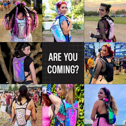 Sojourner Rave Hydration Pack - Hydration Backpack - Hydropack with 2L Bladder - Water Backpack for Festivals, Hiking, Running, Biking and More - color: Holographic - Blue