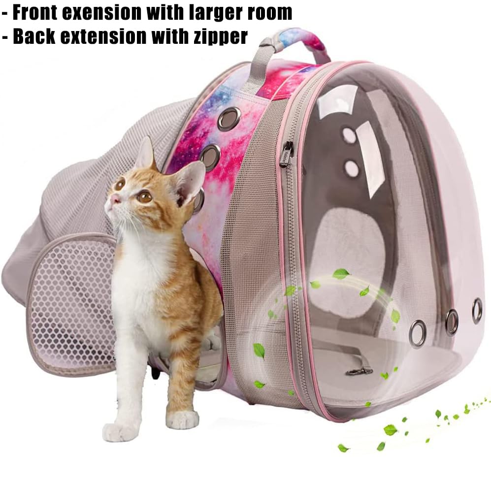 Galaxy Pink Dual Expandable Cat Backpack Carrier, Fit up to 20 lbs, Expandable Pet Carrier Backpack for Large Fat Cat and Small Puppy - color: Galaxy Pink
