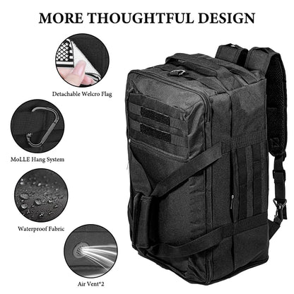 3-in-1 Tactical Duffle Backpack - 50L Large Gym Bag with Shoe Compartment & Wet Pocket, Water-Resistant Travel Bag for Men & Women, Carry-On Weekender Overnight Bag with MOLLE System