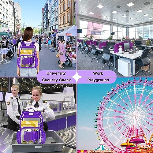 Clear Backpack Heavy Duty Large Transparent Backpack with Reinforced Bottom for College, Travel, Workplace Security - Purple - color: Purple