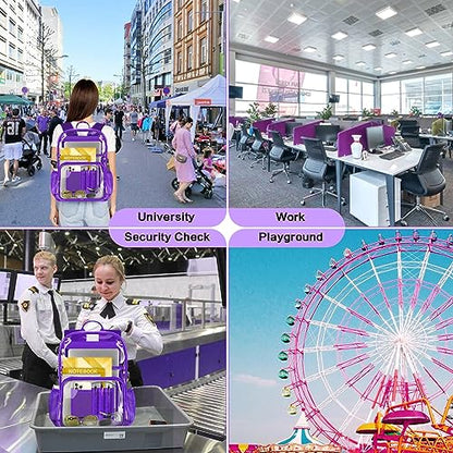 Clear Backpack Heavy Duty Large Transparent Backpack with Reinforced Bottom for College, Travel, Workplace Security - Purple - color: Purple