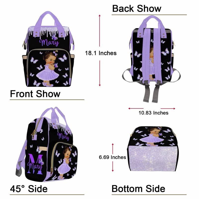 Artsadd Custom Name Diaper Bag Backpack, Personalized Butterfly Baby Girl Mommy Nursing Bags Multifunction Waterproof Large Nappy Knapsack for Mom Gifts - color: Blue