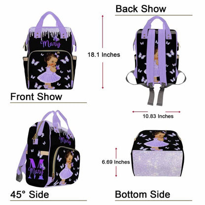 Artsadd Custom Name Diaper Bag Backpack, Personalized Butterfly Baby Girl Mommy Nursing Bags Multifunction Waterproof Large Nappy Knapsack for Mom Gifts - color: Blue
