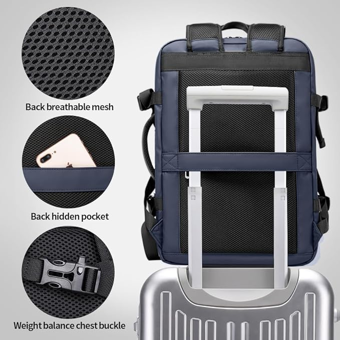 BANGE Travel Backpack,35L Carry on Backpack, Men Airline Approved Backpack, Expandable Business Laptop Daypack - color: Blue, size: 35L(expansion)