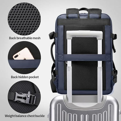 BANGE Travel Backpack,35L Carry on Backpack, Men Airline Approved Backpack, Expandable Business Laptop Daypack - color: Blue, size: 35L(expansion)