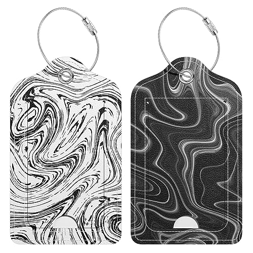 2 Pack PU Leather Luggage Tags for Suitcase, Travel Cruise Luggage Tag with Privacy Flap, Name ID Label and Metal Loop for Women Men Baggage Handbag School Bag Backpack, White Black Marble - color: White Black Marble, size: 2 Pack