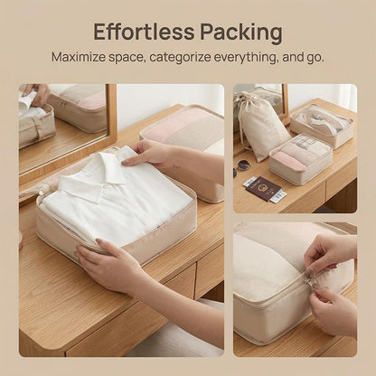 7pcs high-capacity travel storage set, travel storage bag, clothing protection bag, nylon packing cube and storage bag, suitable for clothing, pants, shoes, socks, lightweight holiday style duffel bag